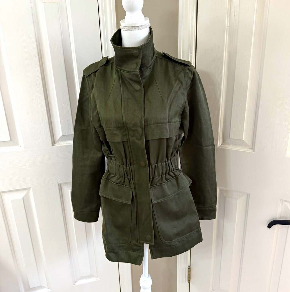 AYR Women’s Green Military Jacket Twill Drawstring Epaulettes Button Pockets M